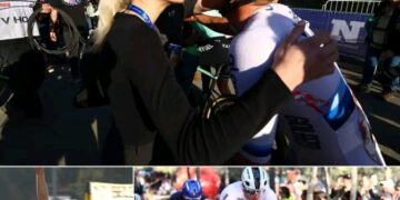 Post-race procedure, Thibau Nys na het winnen in Benidorm en het betreden van het podium