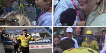 Emotionele scènes bij de familie Van Aert, waar zijn vrouw Sarah een traantje wegpinkt: “Ik had niet gedacht dat dit zou gebeuren” ❤️❤️