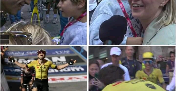 Emotionele scènes bij de familie Van Aert, waar zijn vrouw Sarah een traantje wegpinkt: “Ik had niet gedacht dat dit zou gebeuren” ❤️❤️